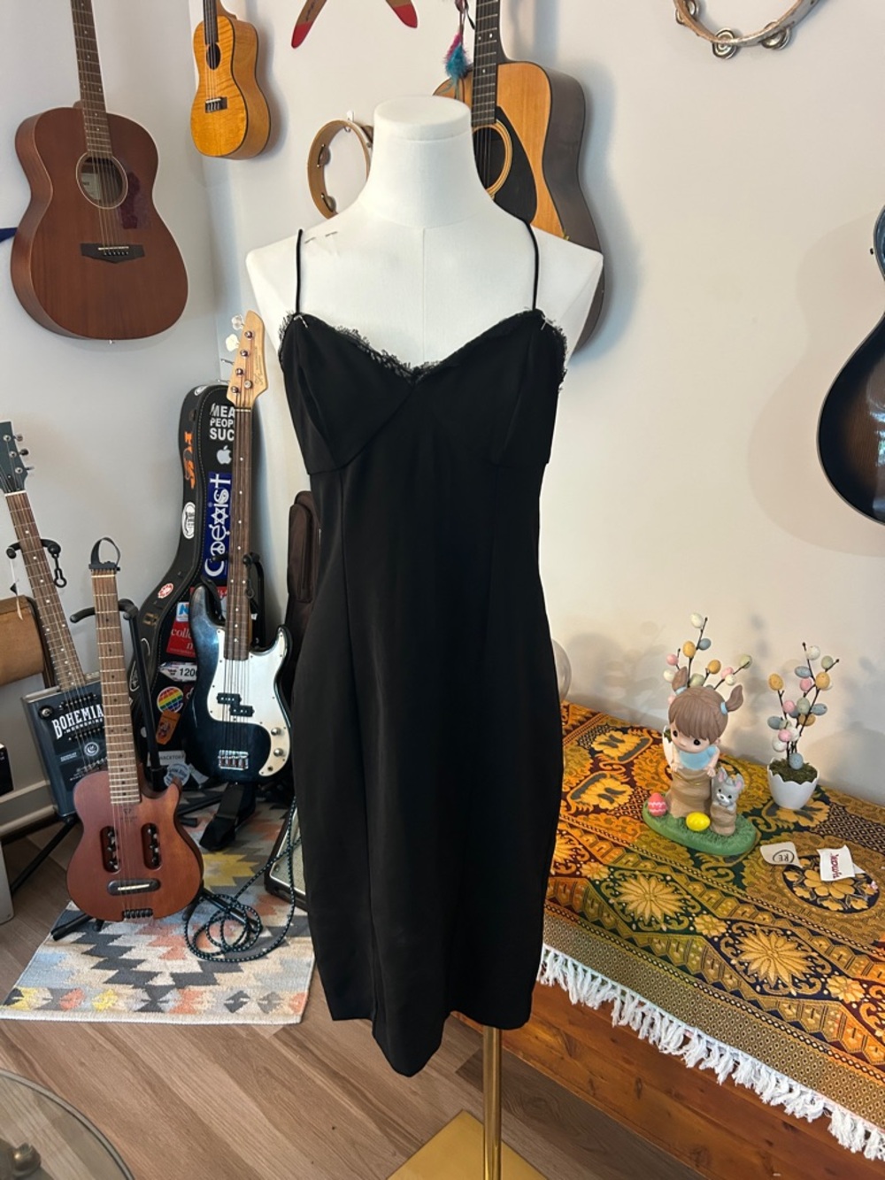 Express Black Slip Dress with Delicate Lace Trim and Cross back